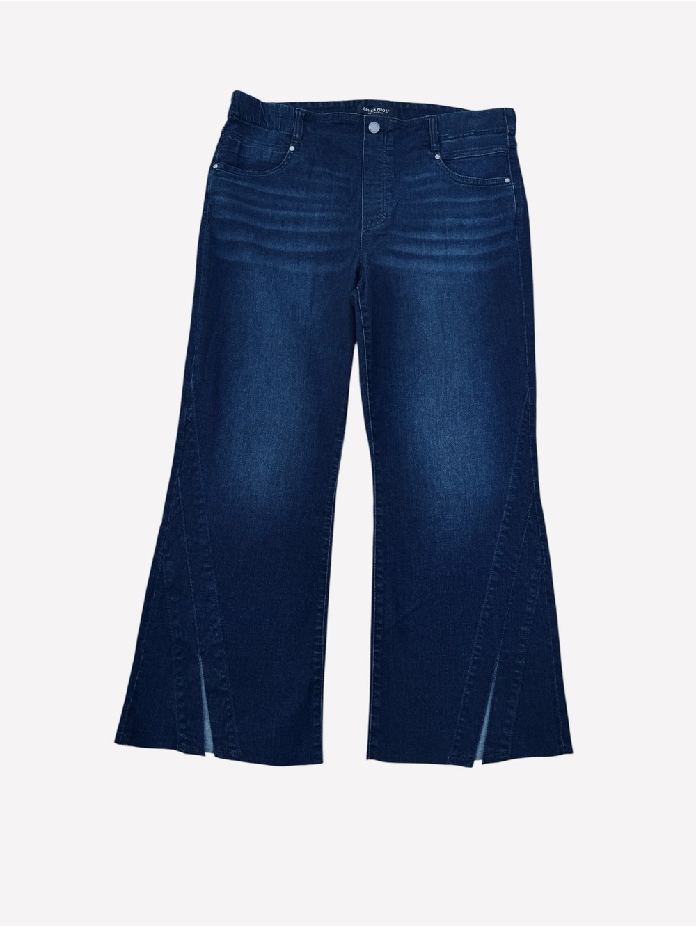 Liverpool Hi-Rise The Gia Glider Crop Split Raw Hem Blue Stretch Denim Sz 16/33